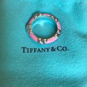 Tiffany & Co. Pink Enamel Signature Silver Ring